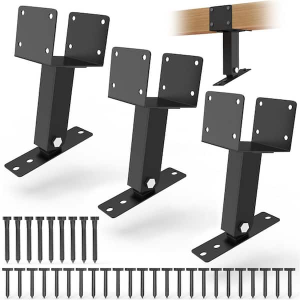 3 Pack Heavy Duty Adjustable Pergola Roof Riser Brackets, Carbon Steel with Black Powder Coating for 4x4 Wood Beams