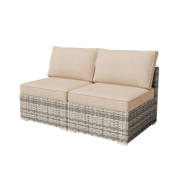 Chic 2 Pieces Wicker Patio Conversation Seating Sofa Set with Beige Cushions