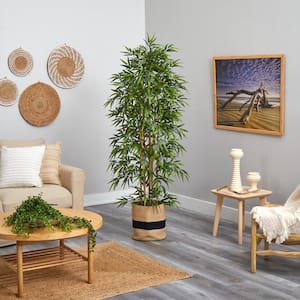 75 in. Green Bamboo Artificial Tree in Handmade Natural Cotton Planter