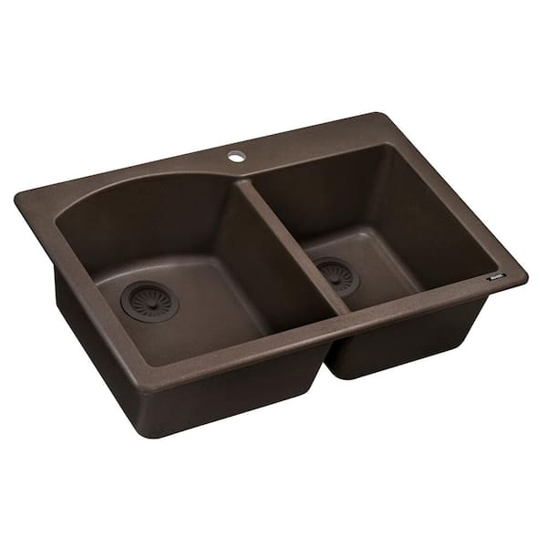 epiGranite 33 in. Drop-in Topmount Double Bowl Kitchen Sink in Esspresso Brown Granite Composite