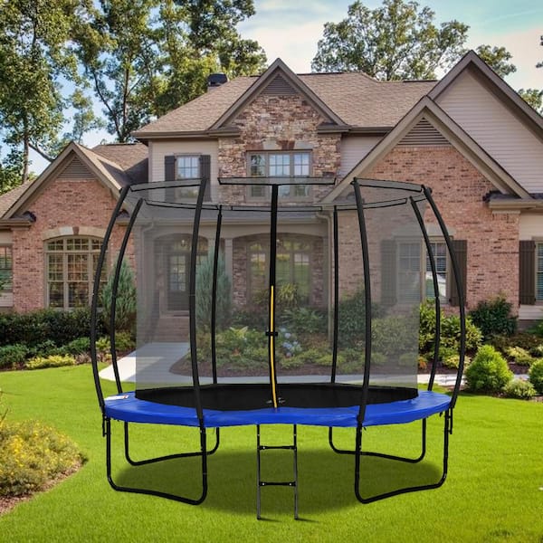 maocao hoom 12 Blue Backyard Trampoline with Safety Enclosure Ladder YH-H-TA004-1/3 - The Home Depot