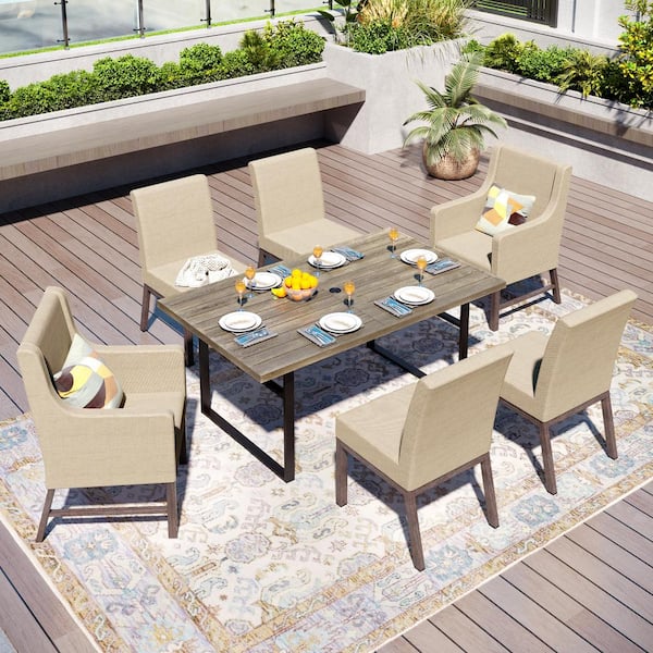 PHI VILLA 7-Piece Metal Patio Outdoor Dining Set with Textilene Fabric Padded Chairs