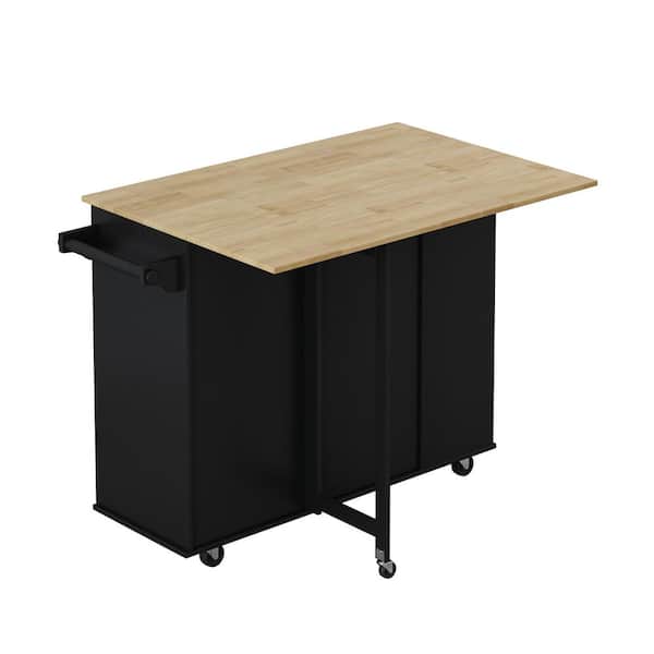Boosicavelly 46.46 in. Black Wood Kitchen Cart with Stylish and Minimalist, Spice Rack, Towel Rack and Adjustable Shelf
