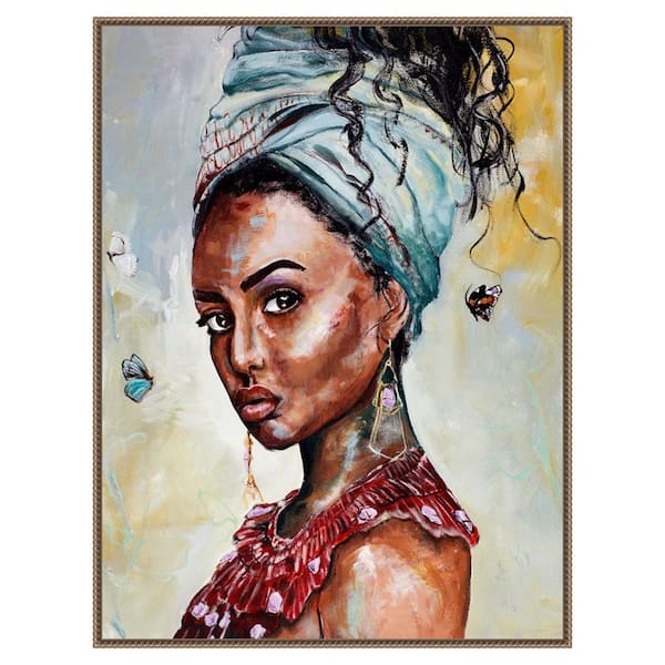 Amanti Art Lady with Butterflies by Design Fabrikken 1 Piece Floater Frame Canvas Giclee People Art Print 42 in. x 32 in.