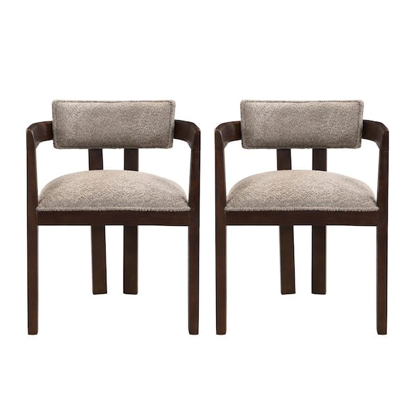 Rovelle Modern Boucle Upholstered Solid Wood Frame Dining Chairs with Curved Back, Espresso + Light Brown, Set of 2