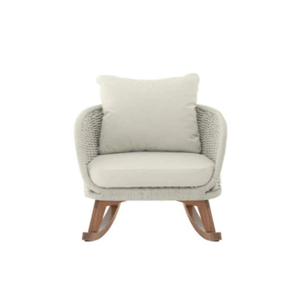 Series Frame Beige Wicker Metal Rocking Outdoor Rocking Chair with CushionGuard Beige Cushion 1Piece