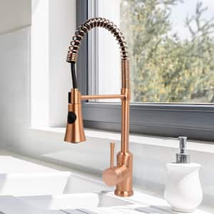 4 in. Centerset Single-Handle Pre-Rinse Spring Pull Down Sprayer Kitchen Faucet in Copper