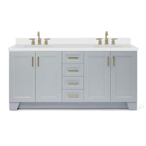 Taylor 73 in. W x 22 in. D x 36 in. H Double Freestanding Bath Vanity in Grey with Pure White Quartz Top