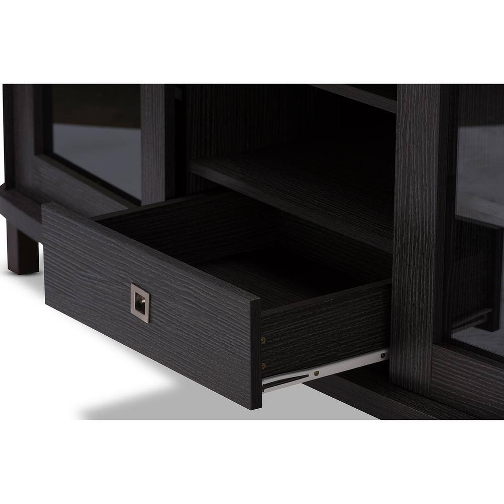 Walda 60'' Greyish Dark Brown Embossed Wood TV Stand with Cabinet