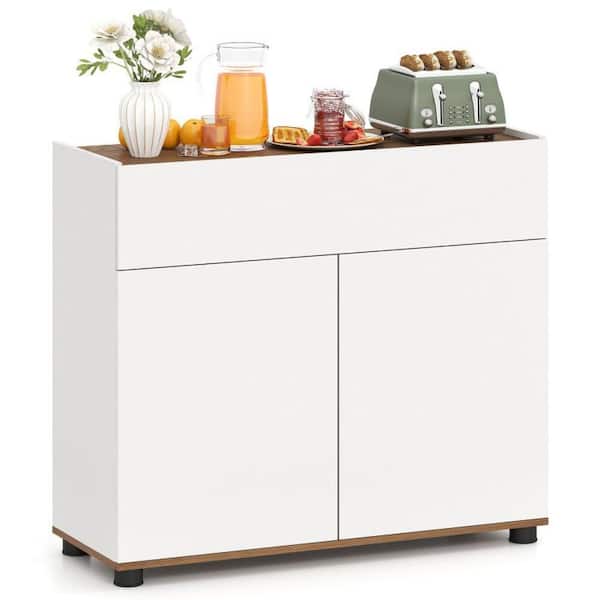 White MDF Buffet with Push-to-Open Doors, Drawer