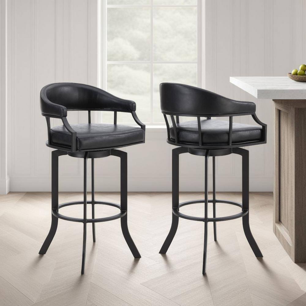 Pharaoh Swivel 26 Black Powder Coated and Black Faux Leather Metal Bar S
