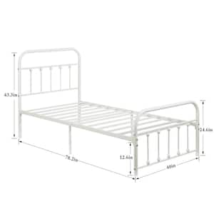 Twin Size 2-Piece Metal Platform Bed Frame Set - No Box Spring Needed, White Style 3
