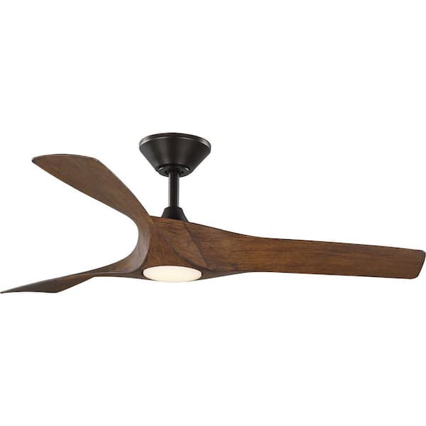 Progress Lighting Ryne 52 in. Indoor/Outdoor Integrated LED Koa Woodgrain Contemporary Ceiling Fan with Remote for Living Room