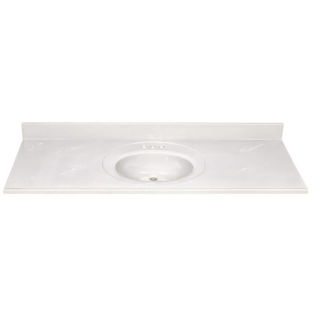 61-Inch Ivory Swirl Cultured Marble Vanity Top with Integrated Backsplash