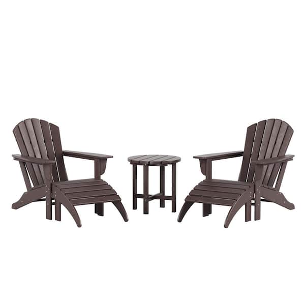 WESTIN OUTDOOR Mason 5-Piece UV Resistant Outdoor Patio HDPE Poly Plastic Adirondack Chairs Set with Ottomans and Side Table,Dark Brown