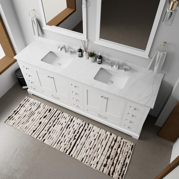Dukes 84 in. W x 22 in. D White Double Bath Vanity, Carrara Marble Top, and 34 in. Mirrors
