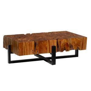 15 in. x 46 in. Brown Rustic Teak Wood Coffee Table