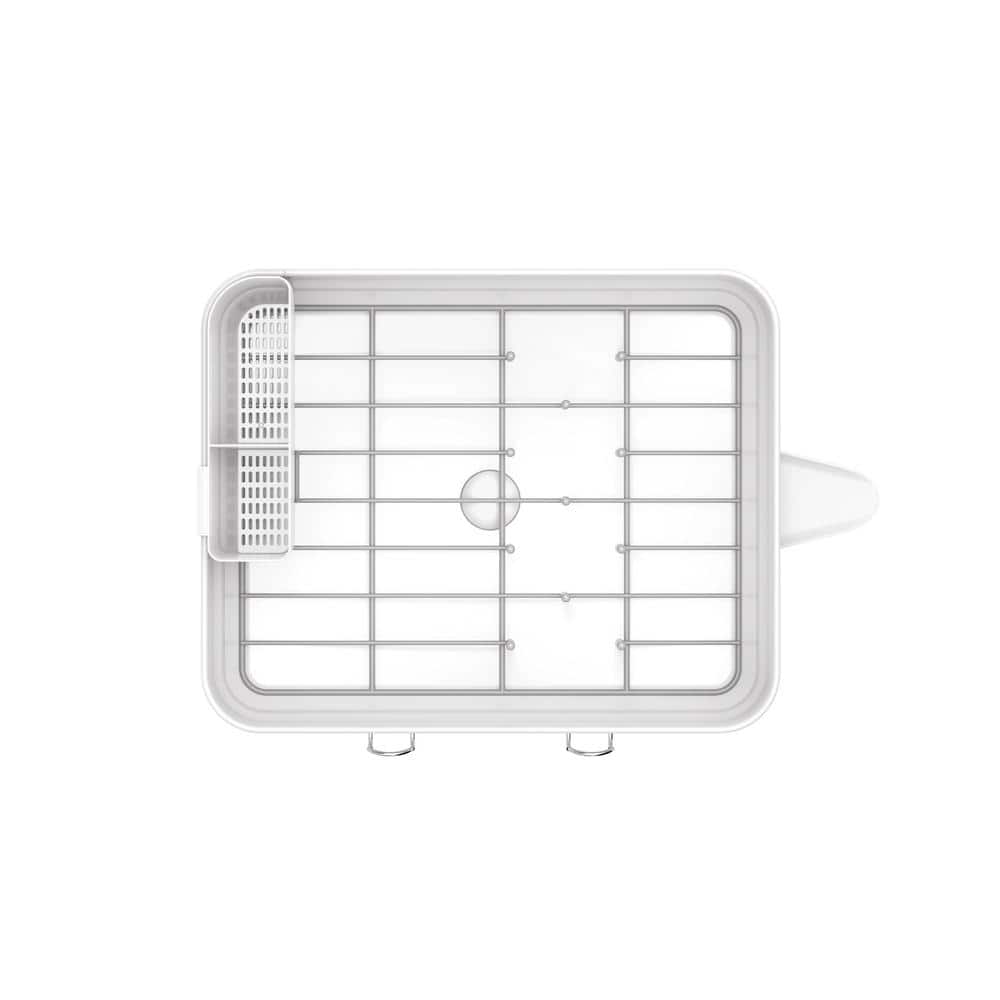 Compact White Steel Dish Drying Rack with Swivel Spout