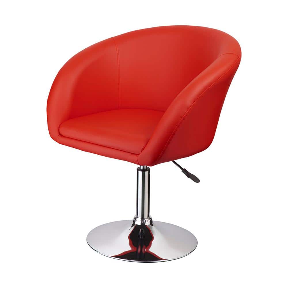 Red Faux Leather Swivel Side Chair with Metal Frame