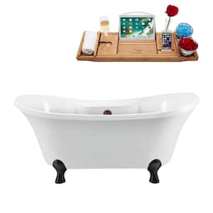 60 in. Acrylic Clawfoot Non-Whirlpool Bathtub in Glossy White With Matte Black Clawfeet,Matte Oil Rubbed Bronze Drain