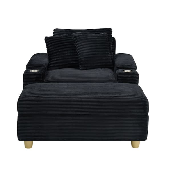 Luxury Collection Black Corduroy Fabric Single Sofa Arm Chair with Cup Holder and Storage, Set of 1