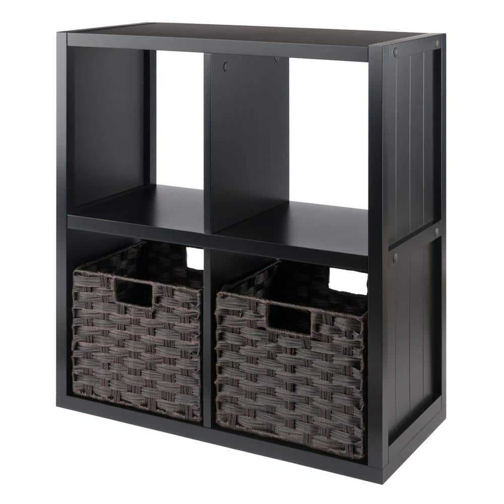 WINSOME WOOD Timothy 27 in. 2 in. x 2 in. Storage Bookcase with Baskets