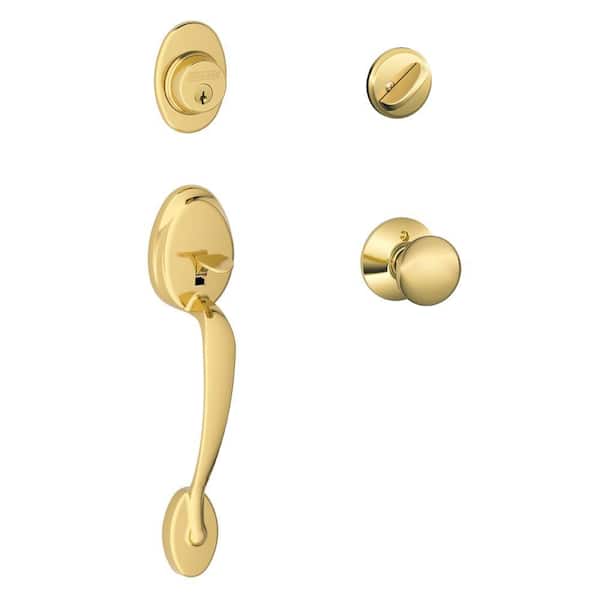 Schlage Plymouth Bright Brass Single Cylinder Door Handleset with Plymouth Knob