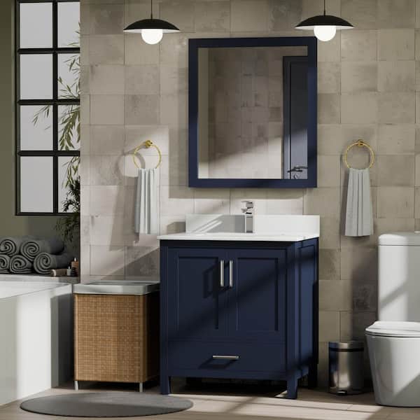 Jacques 30 in. W x 22 in. D Navy Blue Bath Vanity, Cultured Marble Top, and Faucet Set
