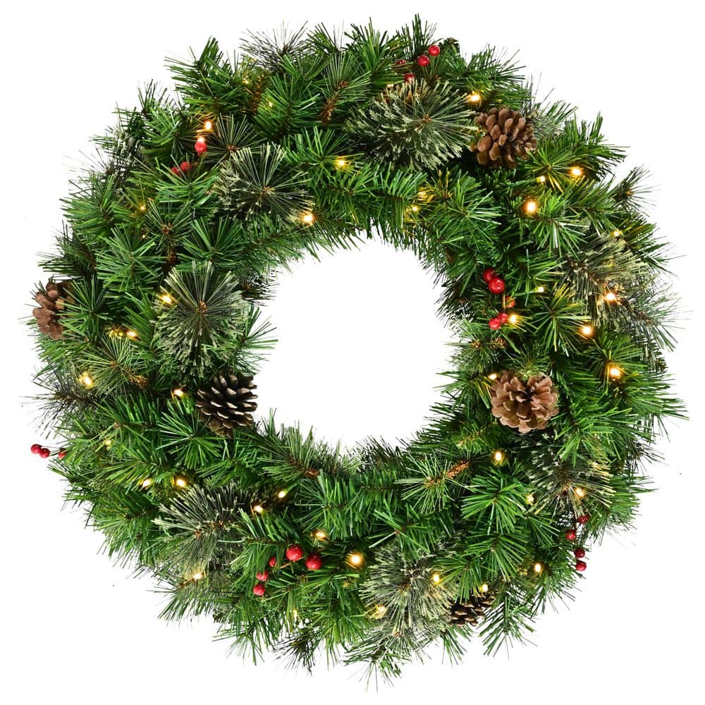 24 in. Battery-Operated Pre-Lit Artificial Pine Wreath with 50 Warm White LED Lights price history on PriceWatchPro