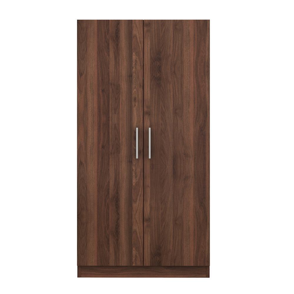 2-Door Brown Wood 31.50 in. Wardrobe Armoire with 3 Storage