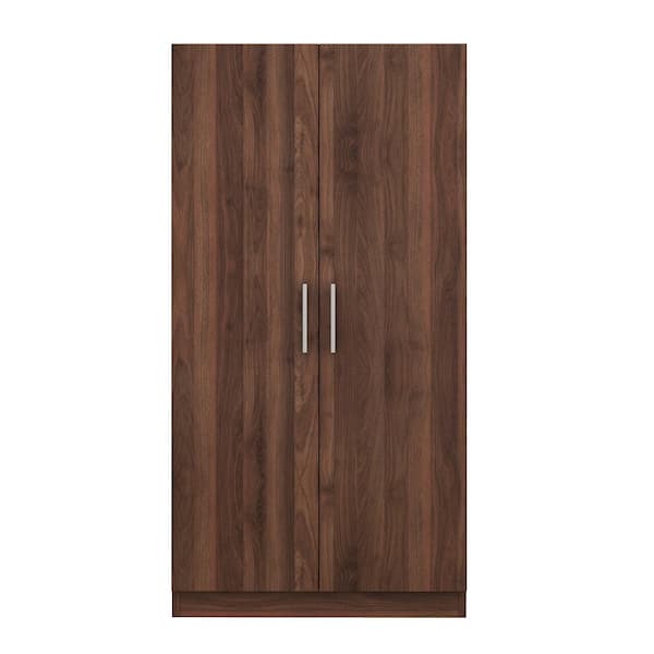 2-Door Brown Wood 31.50 in. Wardrobe Armoire with 3 Storage