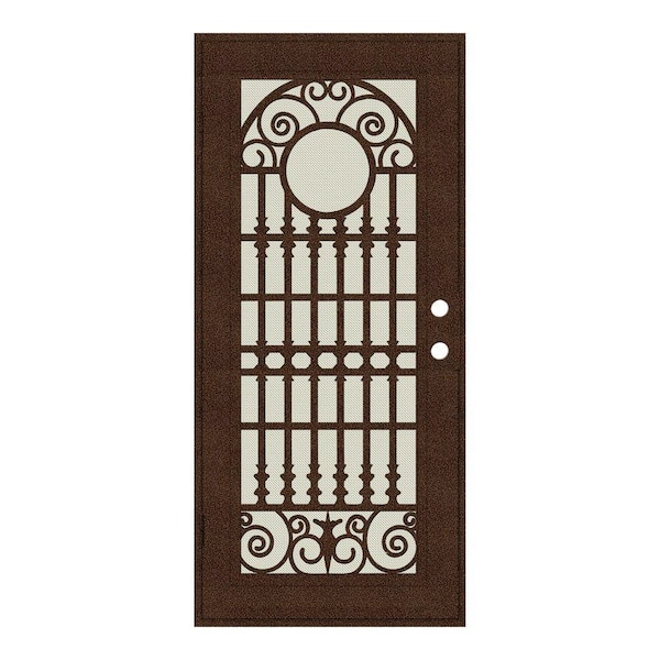 Unique Home Designs 32 in. x 80 in. Spaniard Copperclad Right-Hand Surface Mount Aluminum Security Door with Beige Perforated Screen