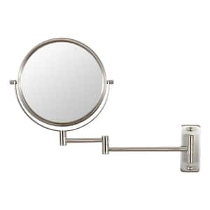 8 in. x 8 in. Small Round Magnifying Wall Mounted LED Lights Bathroom Makeup Mirror in Nickel