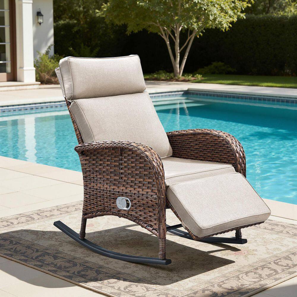 AFFort Wicker Patio Pneumatic Pump Gravity Adjustment Outdoor Rocking Chair with Beige Cushions price history on PriceWatchPro