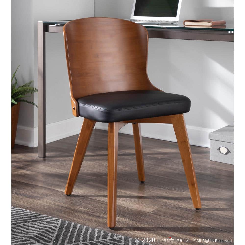 High Walnut and Black Faux Leather Upholstered Side Chair