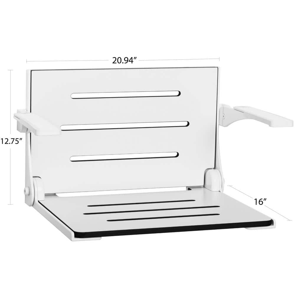 White Matte Teak Folding Wall-Mounted Shower Seat