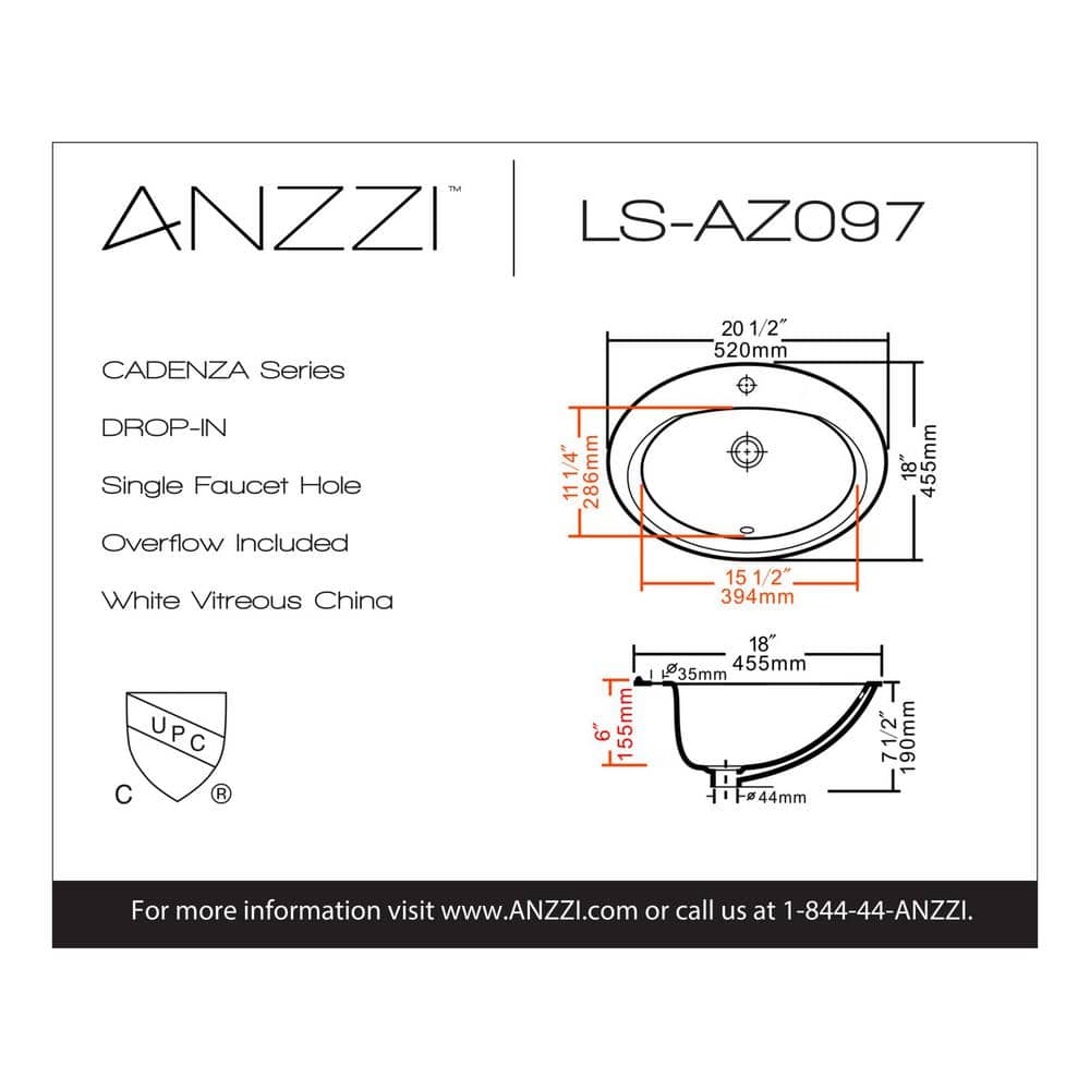 Cadenza White Ceramic Oval Drop-In Bathroom Sink