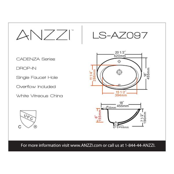 Cadenza Series 7.5 in. Ceramic Drop In Sink Basin in White Cadenza Series 7.5 in. Ceramic Drop In Sink Basin in White