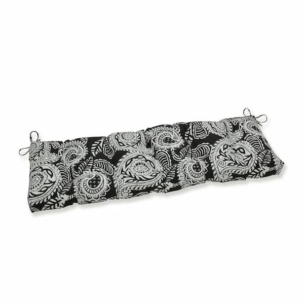 Pillow Perfect Paisley Rectangular Outdoor Bench Cushion in Black/Ivory Addie
