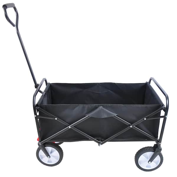 3.95 cu. ft. Black Metal Folding Wagon Garden Cart Shopping Beach Cart