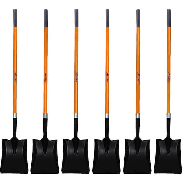 47 in. L Fiberglass Long Handle Transfer Square Shovel, with Heavy-Duty Metal Blade Shovel (6-Pack)