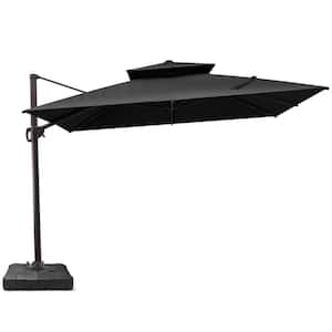 11 ft. x 11 ft. Double Top Cantilever Tilt Patio Umbrella in Black with 220 lbs. Base Stand