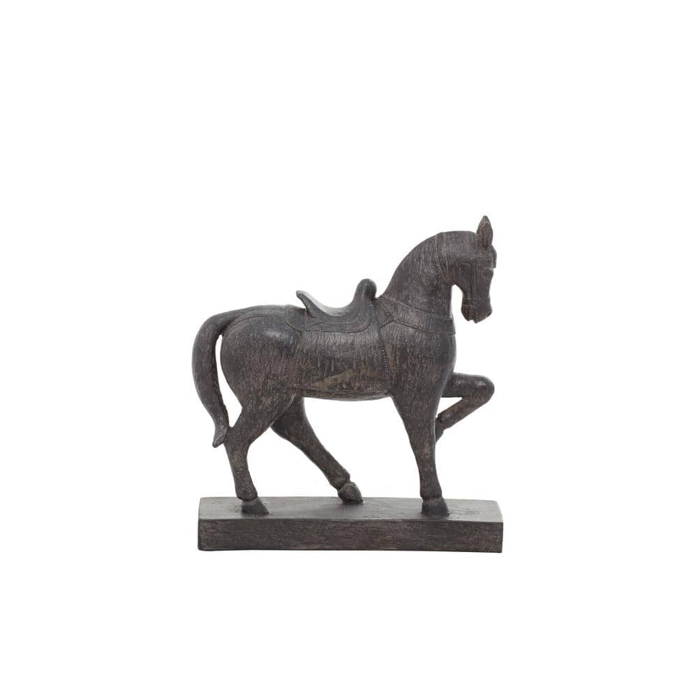 9" Brown Polystone Horse Statue with Weathered Finish