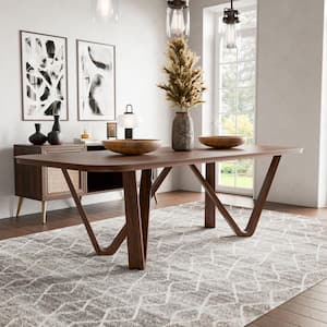 Shelun I Rich Walnut Wood 94.5 in. Double Pedestal Base Rectangle Dining Table (Seats-6)