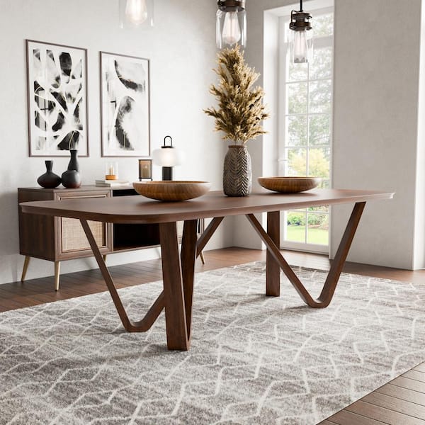 Furniture of America Shelun I Rich Walnut Wood 94.5 in. Double Pedestal Base Rectangle Dining Table (Seats-6)