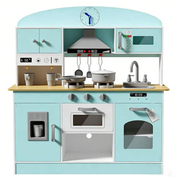 Wooden Kids Kitchen Playset for Toddlers Includes Stove, Oven, Microwave, Coffee Maker, and 31 pieces of Accessories