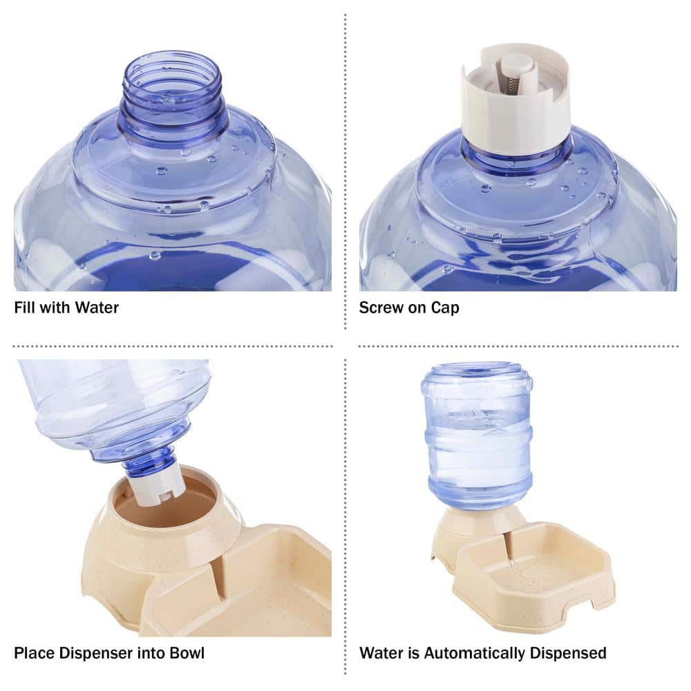 Beige and Clear Automatic Pet Feeder and Water Dispenser Set