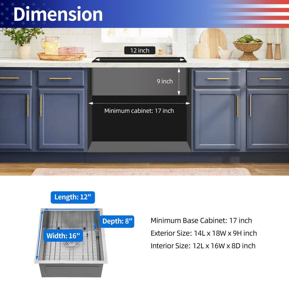 18" Stainless Steel Single Bowl Undermount Kitchen Sink