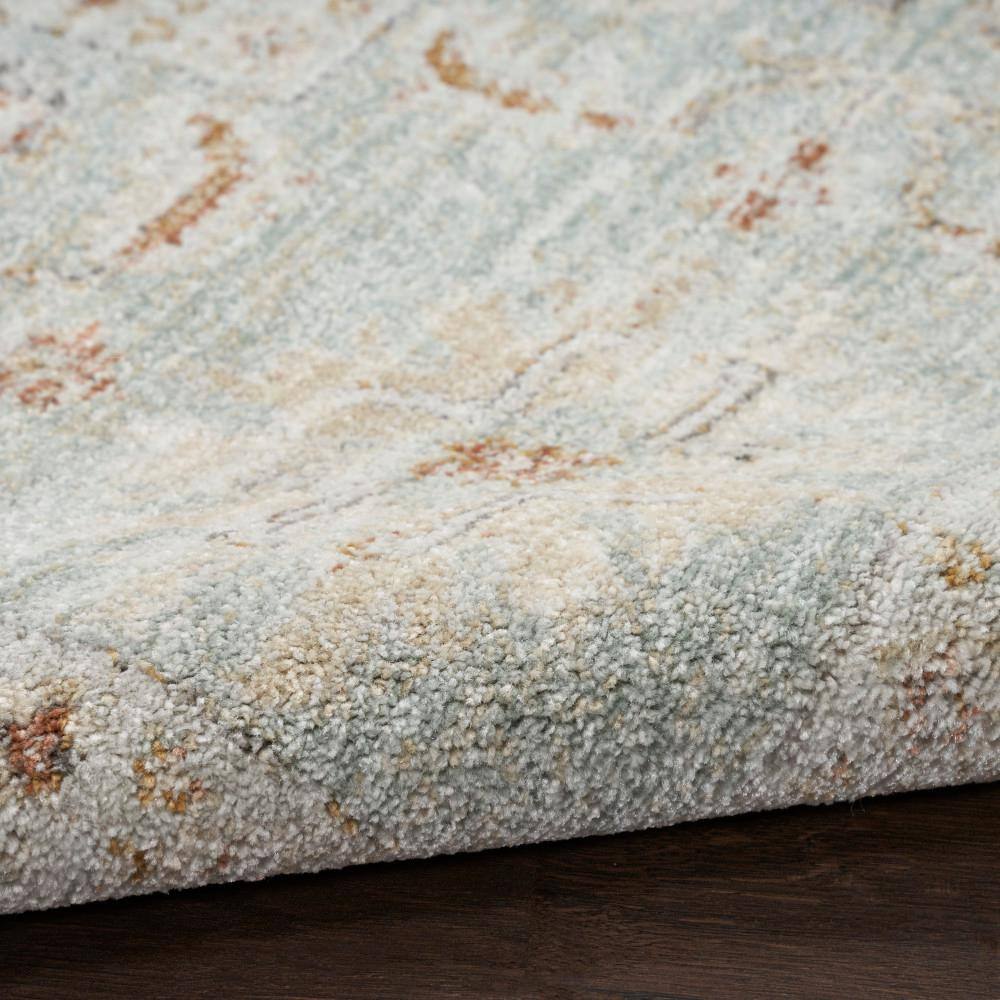 Mint Green Vintage Persian Style Runner Rug with Fringe Edges