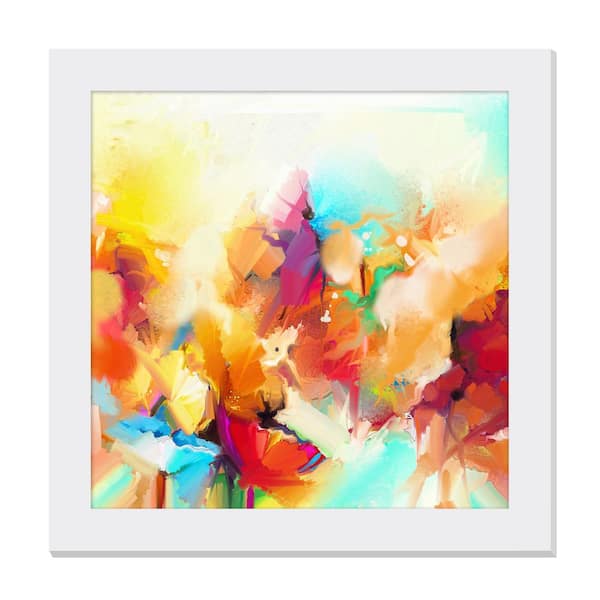 Unbranded Gallery-Grade Soft Sun And Sky White Framed Acrylic Abstract Statement Wall Art 48 in. x 48 in.